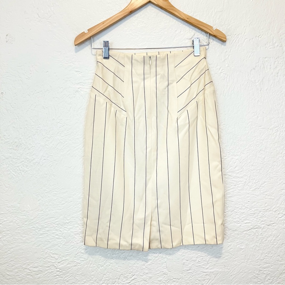 Escada Skirt Pencil Straight Cream Black Stripe Wool 34 XS 4 - Picture 6 of 8